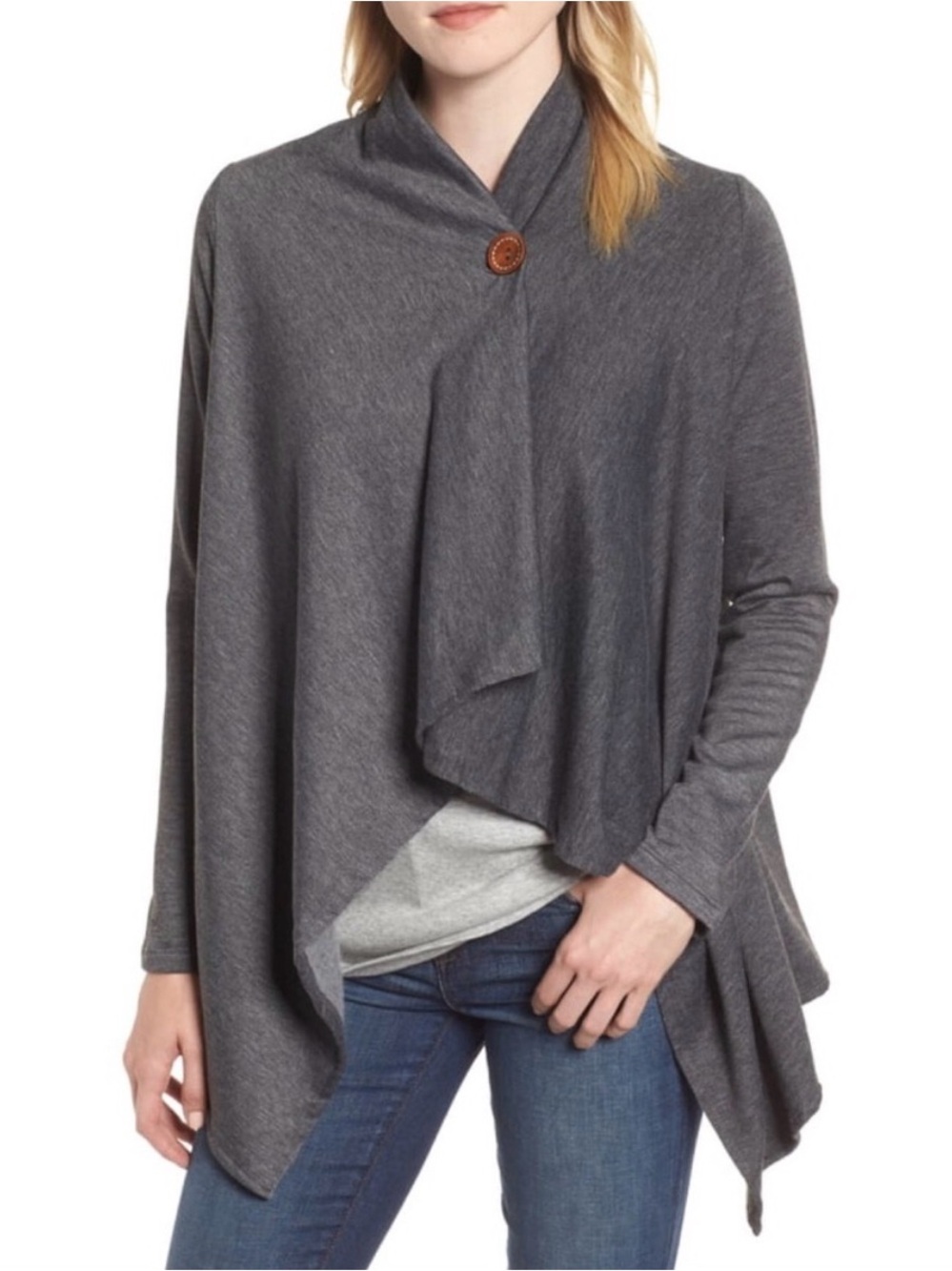 Bobeau Gray Draped Button-Front Women's Sweater Wrap